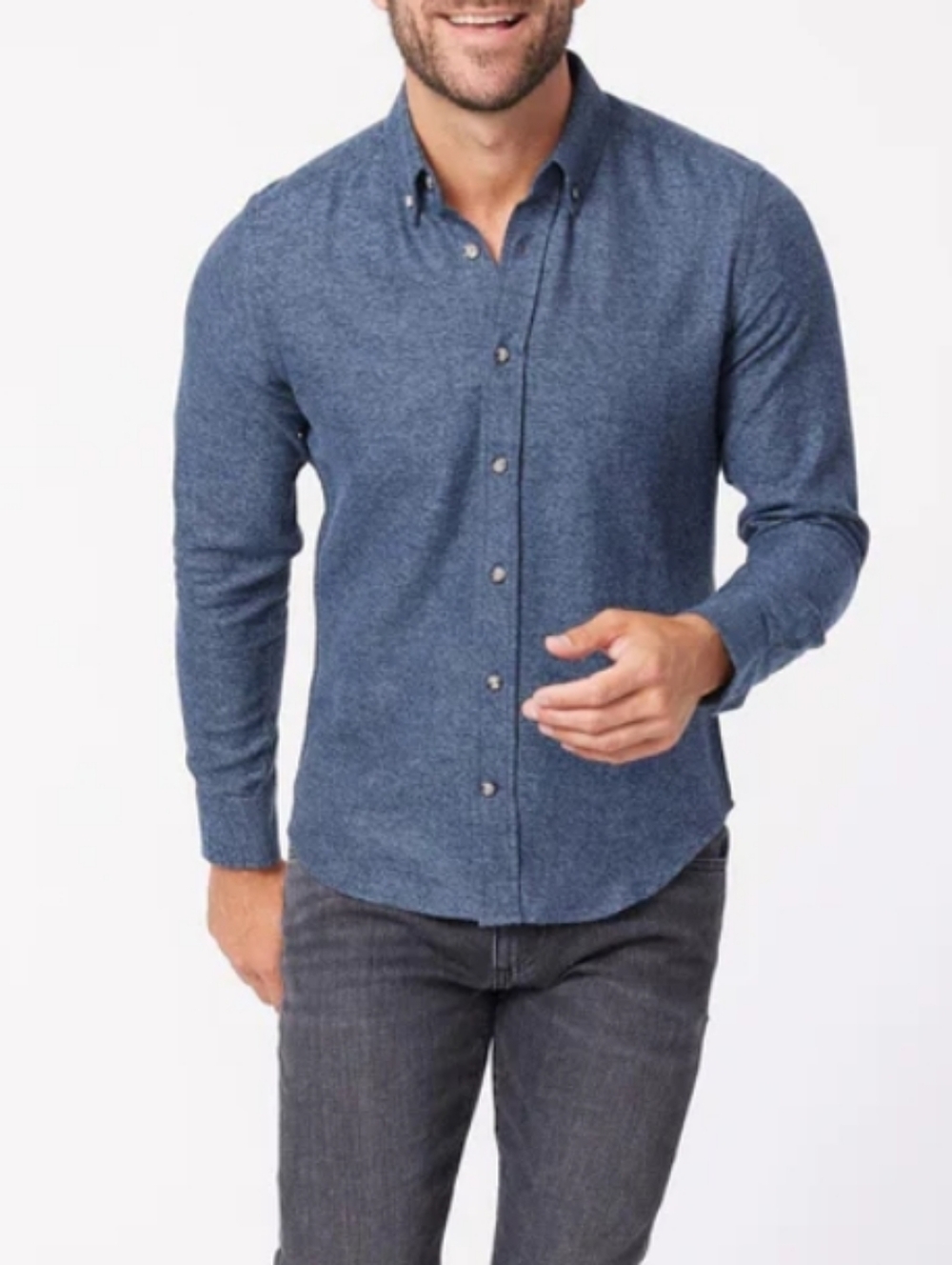 Ash & Erie Men's Heather Navy Blue Brushed Cotton Long Sleeve Shirt, Size Small